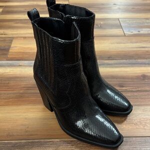 Mix No. 6 EVYLIN Black Embossed Synthetic Square Toe Side Zip Ankle Boots